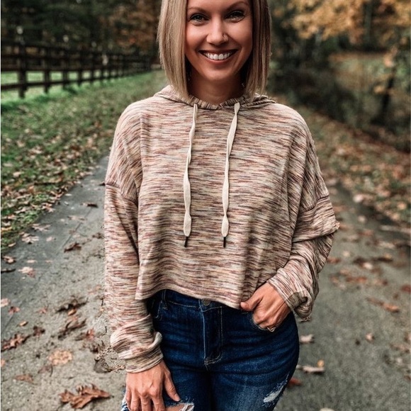 New Striped Hobo Knit Boxy Pullover Hoodie - Picture 6 of 7